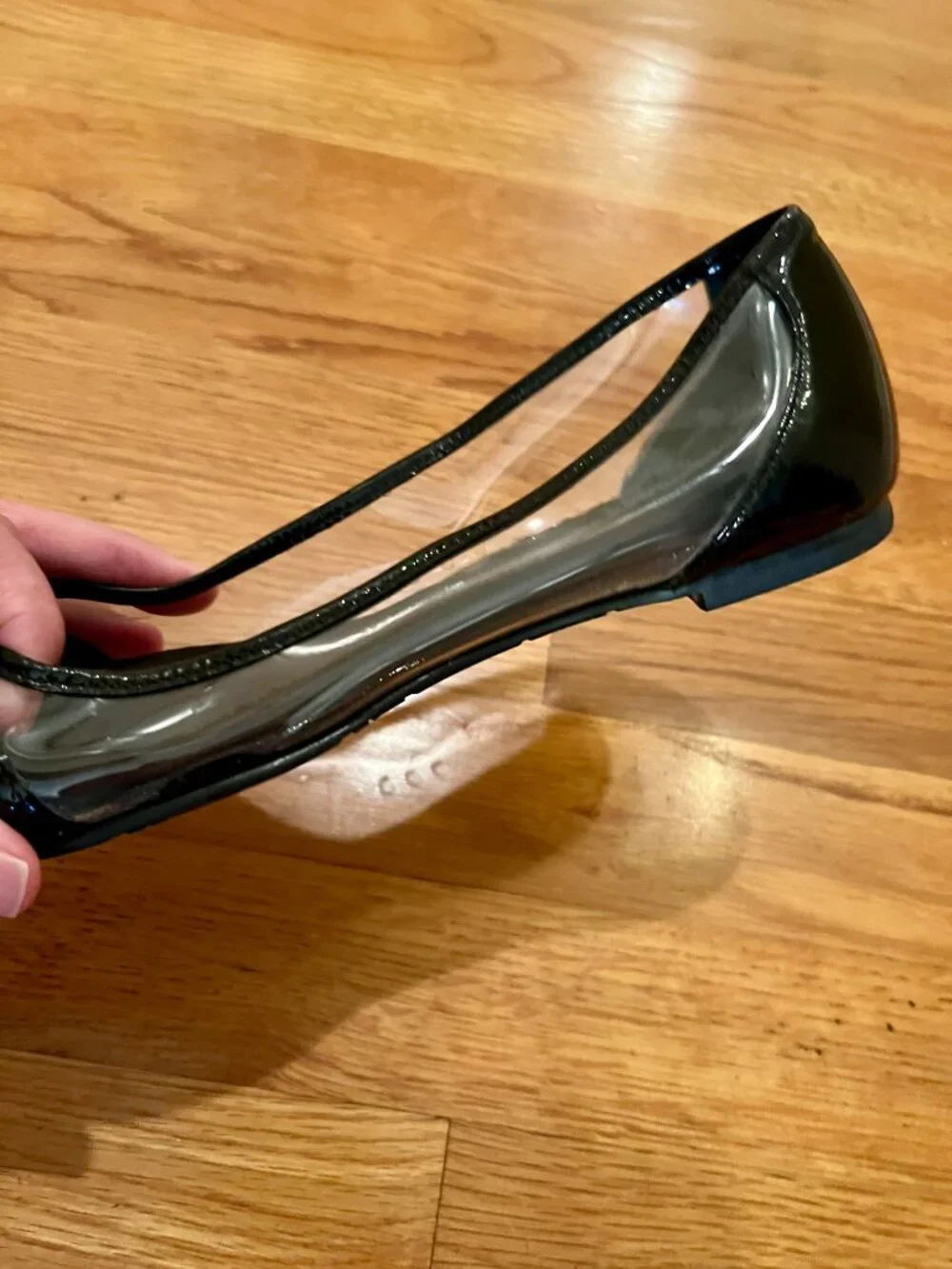 GUC Tory Burch Reva Black Patent Leather & Clear Logo Ballet Flats Size 5